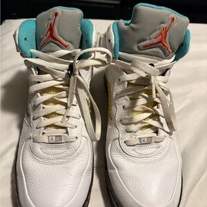 Air Jordan 5 Fusion White and Teal Sneakers